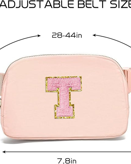 Gitus 6 7 8 9 10 Year Old Girl Gifts Belt Bag Fanny Pack Crossbody Bags with Initial Letter Patch Things for Teen Girls Easter Gifts for Girls Travel Essentials（Coral Pink-T）