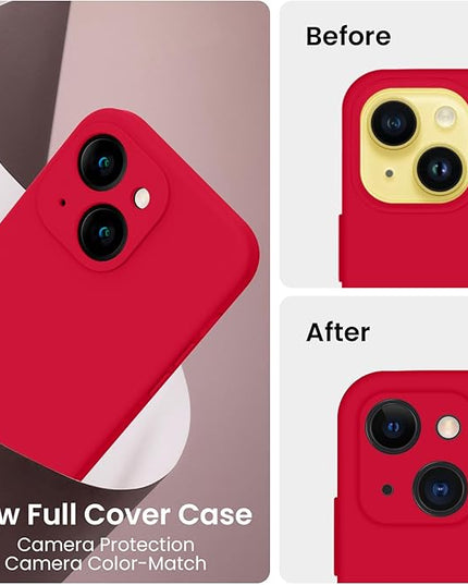 FireNova Designed for iPhone 14 Case, Silicone Upgraded [Camera Protection] Phone Case with [2 Screen Protectors], Soft Anti-Scratch Microfiber Lining Inside, 6.1 inch, Deep Red