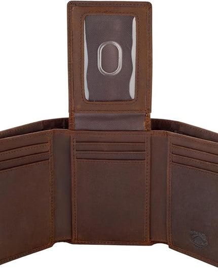 Stealth Mode Trifold Leather Wallet for Men with ID Holder and RFID Blocking (Brown)