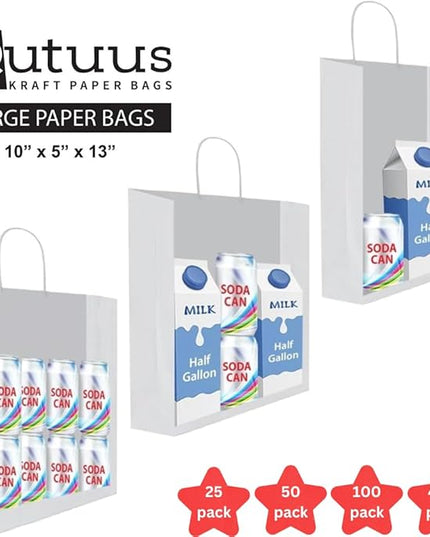 White Paper Bags with Handles Bulk 10x5x13 400Pcs, Kraft Bags, White Gift Bags Bulk, White Kraft Paper Bags, White Shopping Bags, Party Bags, White Craft Bags, Recyclable Paper Bags, Retail Bags