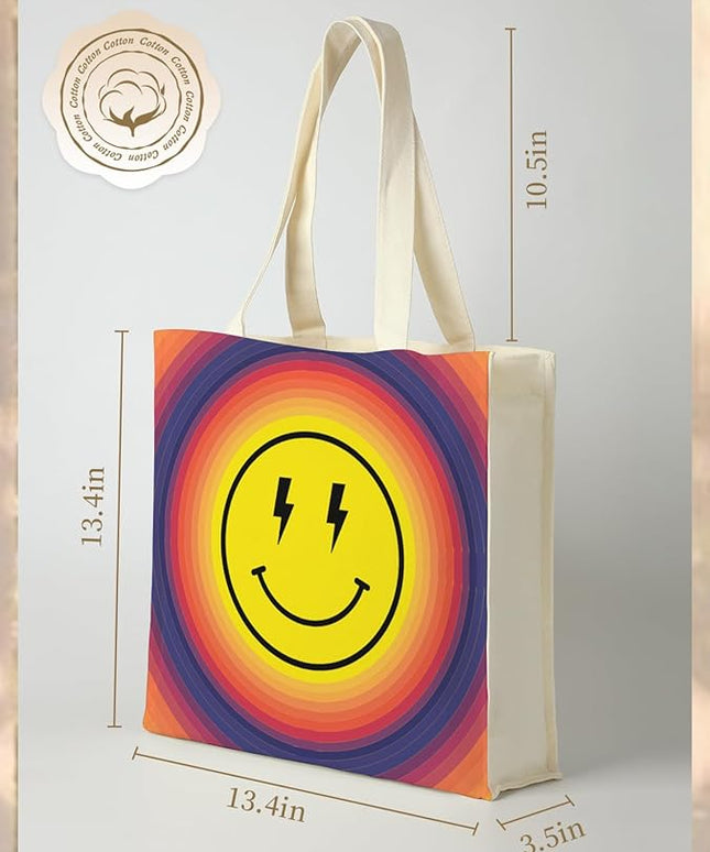 AUSVKAI Canvas Tote Bag Aesthetic for Women, Cute Reusable Bags with Pockets & Snaps for Beach Shopping College Gym Grocery