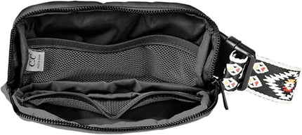C.C Aztec Strap Fanny Pack For Women Unisex - Daily Waist Crossbody Belt bag With Adjustable Strap (Black)