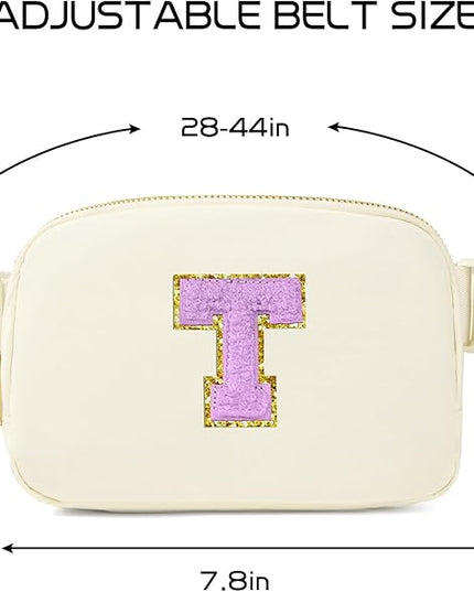 Gitus Gifts for 8 9 10 11 12 Year Old Girls Belt Bag Fanny Pack Crossbody Bags with Initial Letter Patch Cute Stuff Birthday Gifts for Teen Girls Women Personalized Trend Stuff (Ivory-T)