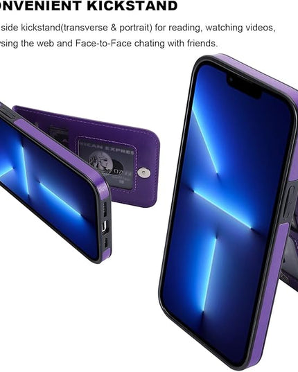 KIHUWEY Compatible with iPhone 13 Pro Max Case Wallet with Credit Card Holder, Premium Leather Magnetic Clasp Kickstand Heavy Duty Protective Cover for iPhone 13 Pro Max 6.7 Inch(Dark Purple)