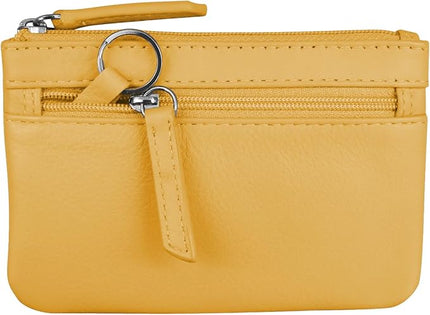 ili New York Mini Leather Coin Purse, Compact Design with Key Ring and RFID Protection for Women and Men in Vibrant Colors, Yellow