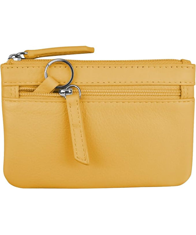 ili New York Mini Leather Coin Purse, Compact Design with Key Ring and RFID Protection for Women and Men in Vibrant Colors, Yellow