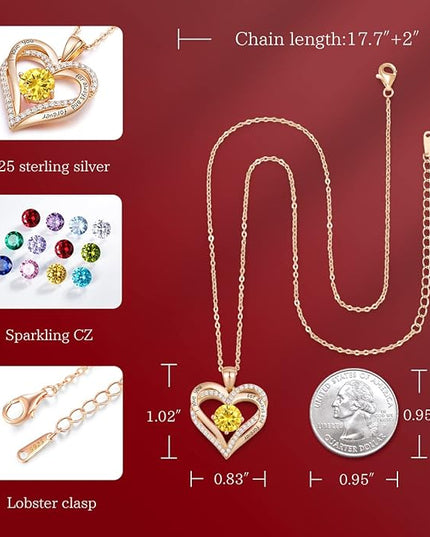 CDE Forever Love Heart Necklaces for Women, Wedding Anniversary, Birthday Mothers Day Christmas Day Gifts for Mom, Mother, Wife, friend, S925 Silver Jewelry with Birthstone Pendant