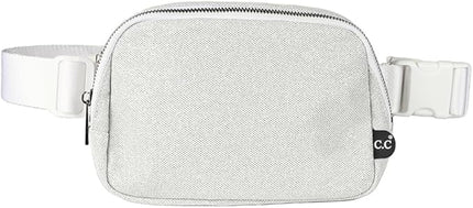 C.C Glitter Tiny Mesh Fanny Pack For Women Unisex - Shimmering Daily Waist Crossbody Belt bag With Adjustable Strap (Silver)