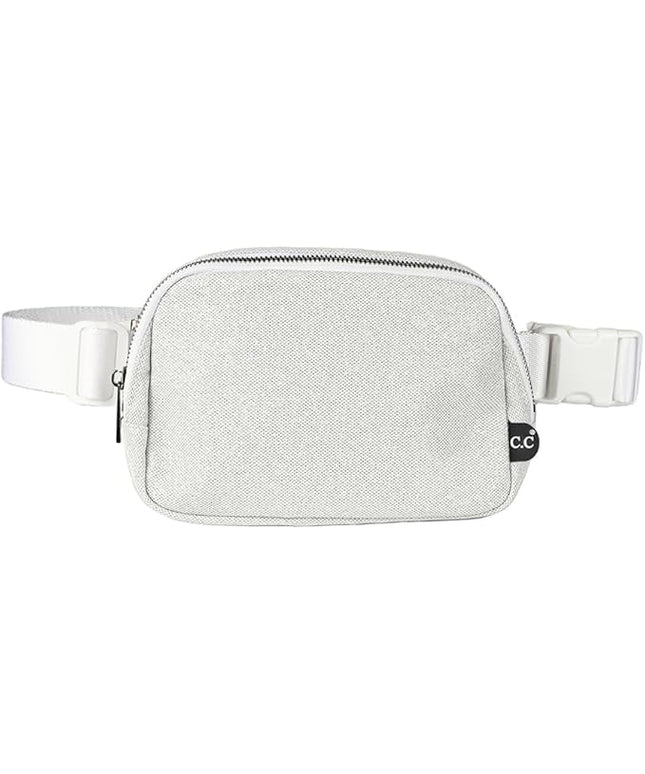 C.C Glitter Tiny Mesh Fanny Pack For Women Unisex - Shimmering Daily Waist Crossbody Belt bag With Adjustable Strap (Silver)