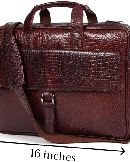 Crocodile Embossed leather bag for men, 5 Zipper Pockets with Spacious Compartments.,12 x 16 x 4 inches.