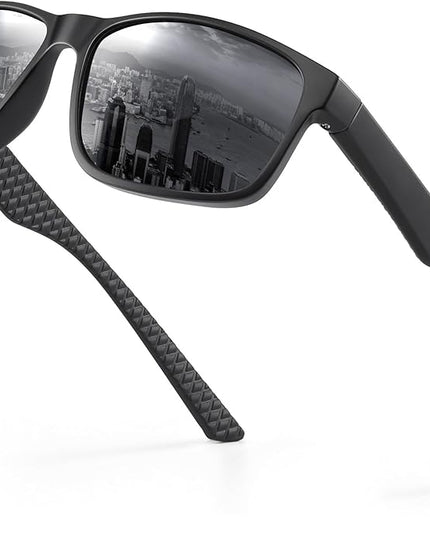 Polarized Sunglasses for Men Womens, Lightweight Mens Sunglasses UV Protection, Black Square Sun Glasses Driving Fishing Golf, Matte Black/Gray Lens