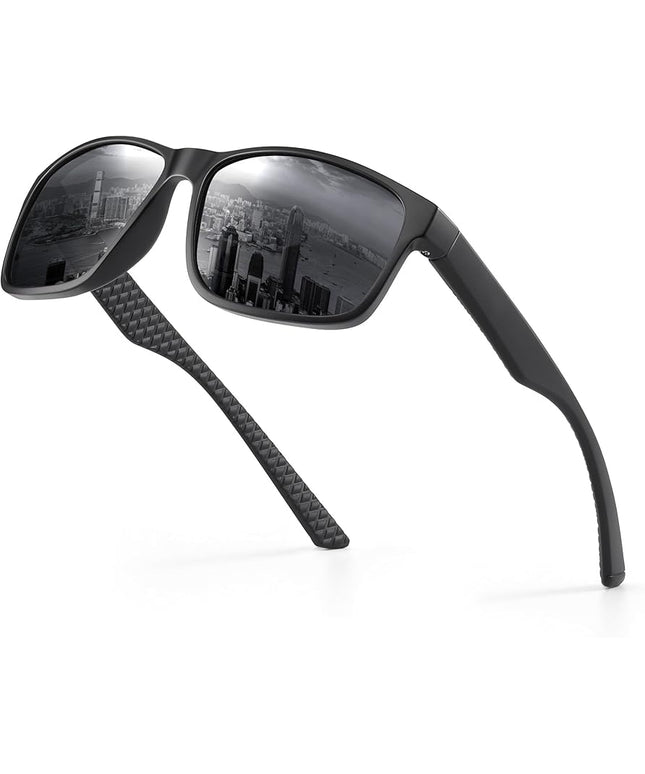 Polarized Sunglasses for Men Womens, Lightweight Mens Sunglasses UV Protection, Black Square Sun Glasses Driving Fishing Golf, Matte Black/Gray Lens