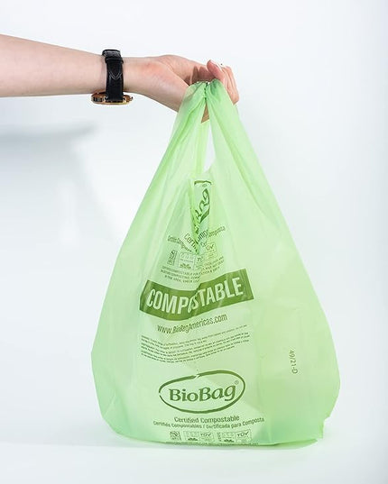 2.6 Gallon Compostable Bags with Handles by BioBag, 150 Count, BPI Certified, Meets ASTM D6400 Standards, Made in USA, Easy-Carry Kitchen Bin Liners