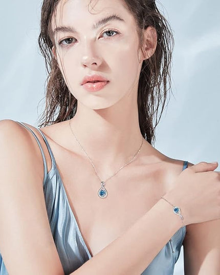 FANCIME Love Bracelet 925 Sterling Silver Infinity Birthstone Bracelets for Women Fine Jewelry Birthday Christmas Gifts for Her Mom Wife, Chain Length 6.7"+1.2" Extend
