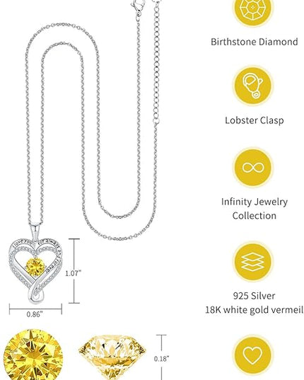 Jewelry for Women Wife Infinity Heart Birthstone I Love You Necklace S925 Anniversary Women Necklaces for Her Wife Birthday Gift Ideas, Birthday Present for Girlfriend Mom Daughter Sterling Silver