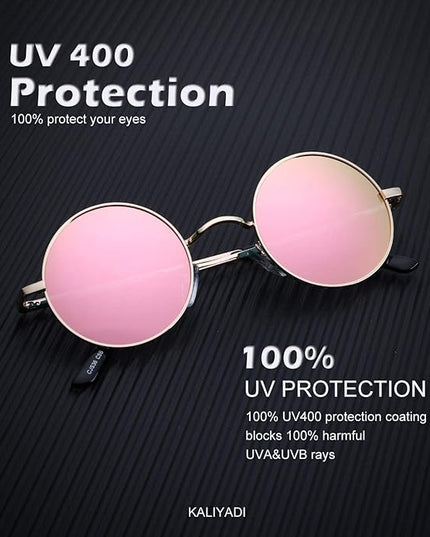 KALIYADI Round Polarized Sunglasses for Men Women Retro Metal Hippie Circle Style Sun Glasses UV Protection