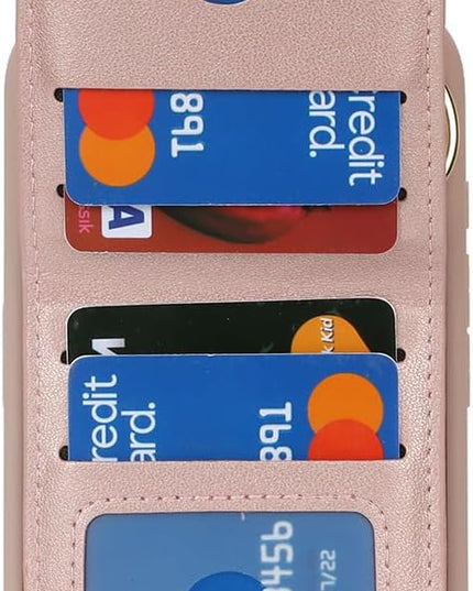 for iPhone 15 Pro Wallet Case with Card Holder, for iPhone 15 Pro Case Wallet with Strap Credit Card Slot, Crossbody Bag with Zipper Case for iPhone15 Pro- Rose Gold