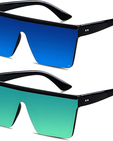 LYZOIT Square Oversized Sunglasses for Women Men Big Flat Top Fashion Shield Large UV Protection Rimless Shades