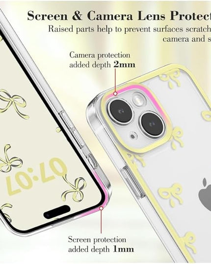 Designed for iPhone Case,Clear Cute Ribbon Bowknot Pattern Aesthetic Transparent Phone Case Raised Camera Protection Stylish Slim Soft Phone Case (Yellow,iPhone 13 Pro)