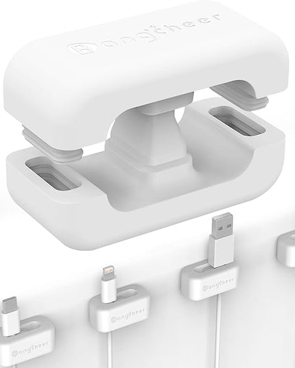 8 Pack Dual-Slot Silicone Cord Cable Clips with Strong Nano Adhesive Cable Organizer Press-to-Lock Design Desktop Wire Management for Home, Office, Car, Desk, Nightstand (White-8Pack)