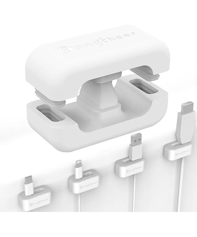 8 Pack Dual-Slot Silicone Cord Cable Clips with Strong Nano Adhesive Cable Organizer Press-to-Lock Design Desktop Wire Management for Home, Office, Car, Desk, Nightstand (White-8Pack)