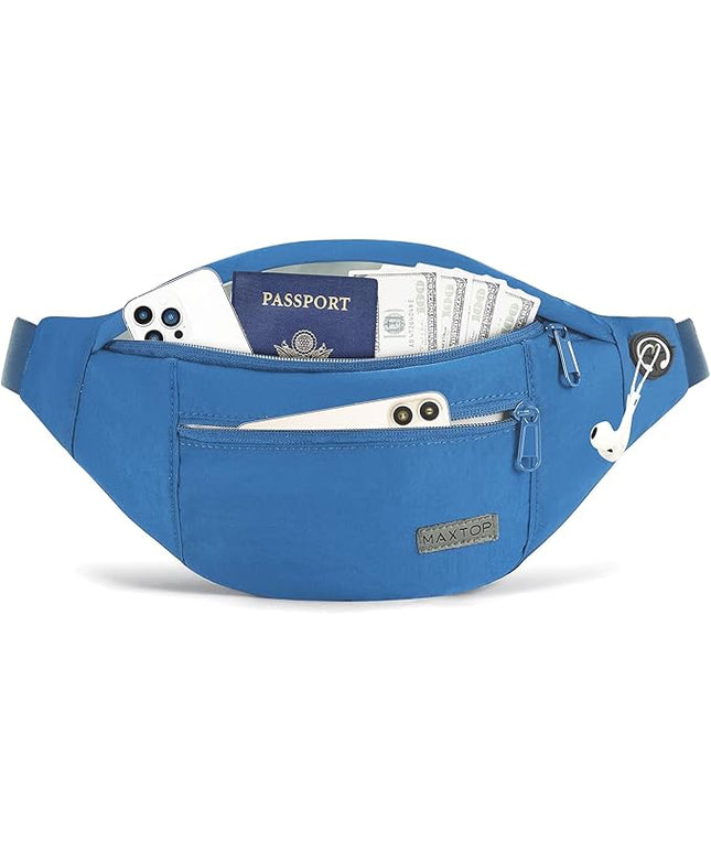MAXTOP Large Crossbody Fanny Pack with 4-Zipper Pockets,Gifts for Enjoy Sports Festival Workout Traveling Running Casual Hands-Free Wallets Waist Pack Phone Bag Carrying All Phones