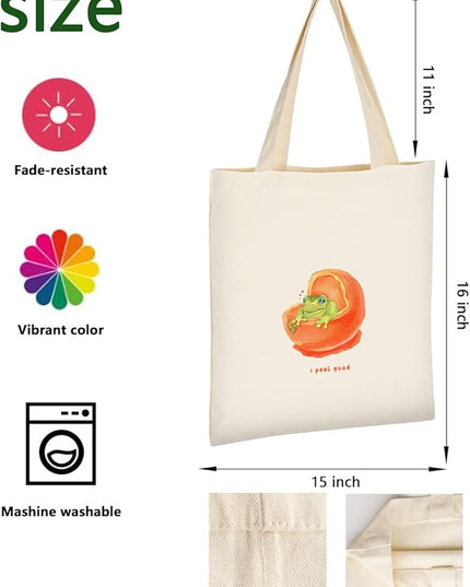 AUSVKAI Canvas Tote Bag Aesthetic for Women, Cute Reusable Cloth Cotton Bags for Shopping Beach Grocery