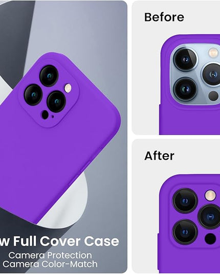 FireNova Designed for iPhone 13 Pro Max Case, Silicone [Camera Protection] Phone Case with [2 Screen Protectors], Soft Anti-Scratch Microfiber Lining Inside, 6.7 inch, Neon Purple