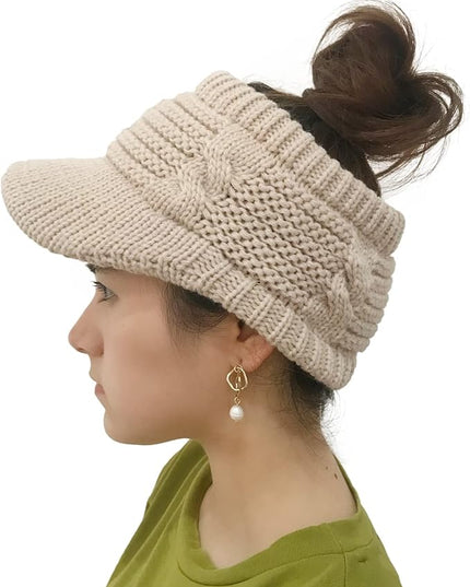 XYIYI Beanie Tail Winter Warm Knit Messy High Bun Ponytail Hats Visor Beanie Cap
