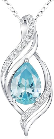 Birthstone Necklace gift for Women S925 Sterling Silver Teardrop with Cubic Zirconia- Birthday Jewelry gift for her, Girlfriend, Wife, Mom on Birthday, Anniversary