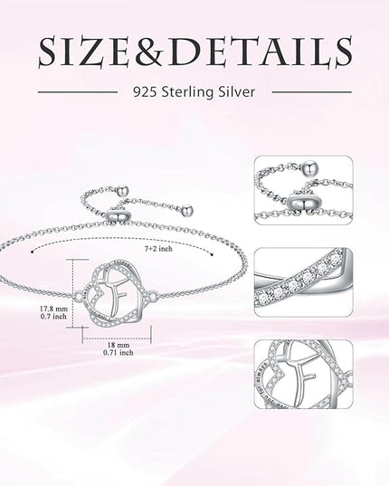 TOUPOP Gifts for Women Heart Initial Bracelet 925 Sterling Silver Double Heart Bracelet Birthday Jewelry Birthday Christmas Gifts for Her Wife Girlfriend