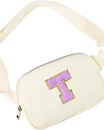 Gitus Gifts for 8 9 10 11 12 Year Old Girls Belt Bag Fanny Pack Crossbody Bags with Initial Letter Patch Cute Stuff Birthday Gifts for Teen Girls Women Personalized Trend Stuff (Ivory-T)