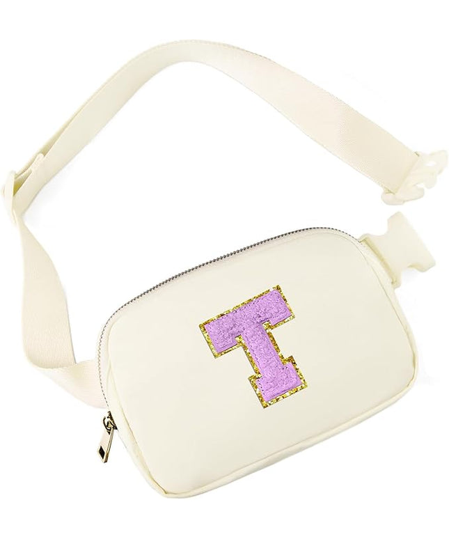Gitus Gifts for 8 9 10 11 12 Year Old Girls Belt Bag Fanny Pack Crossbody Bags with Initial Letter Patch Cute Stuff Birthday Gifts for Teen Girls Women Personalized Trend Stuff (Ivory-T)
