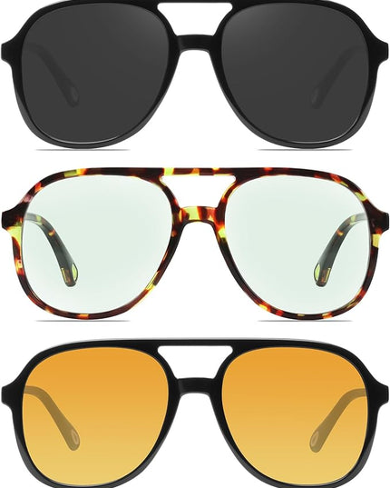 YDAOWKN Retro Square Aviator Sunglasses for Womens Mens Vintage 70s Double Bridge Sun Glasses