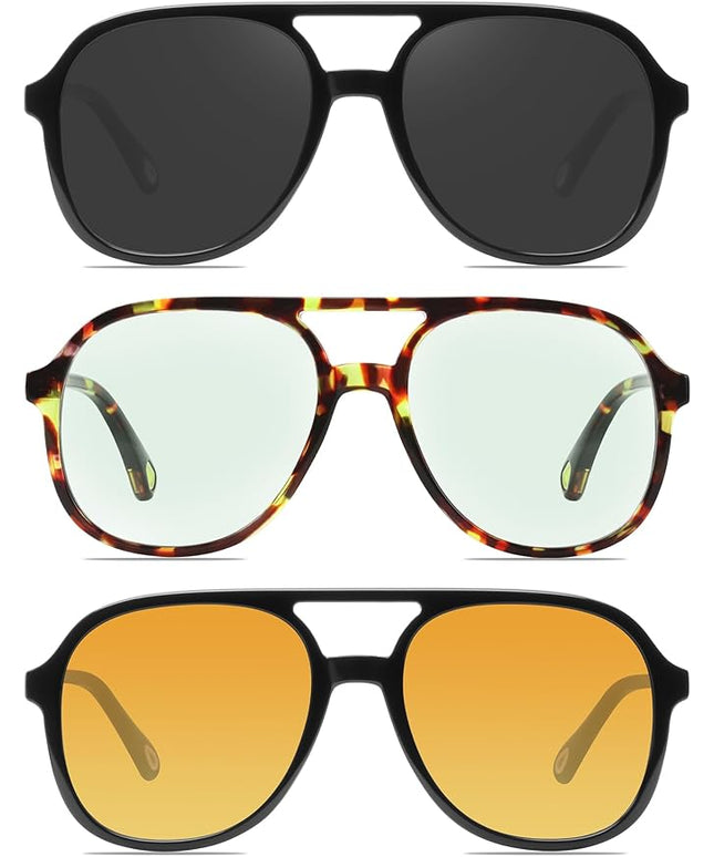 YDAOWKN Retro Square Aviator Sunglasses for Womens Mens Vintage 70s Double Bridge Sun Glasses