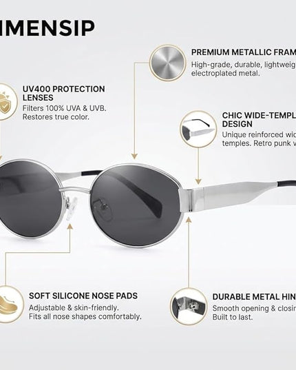 Retro Oval Sunglasses for Women Men - Trendy Gold Sun Glasses - Fashion Metal Frame Shades