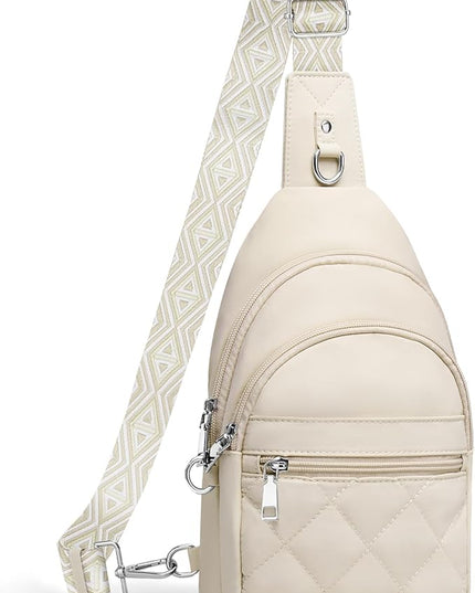 Sling Bag for Women, Anti-Theft RFID Crossbody Bag Nylon Sling Purse for Travel, Puffy Small backpack for Daily Hiking Sports White