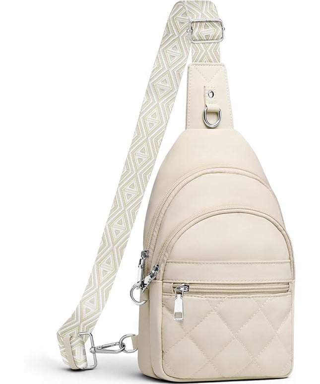 Sling Bag for Women, Anti-Theft RFID Crossbody Bag Nylon Sling Purse for Travel, Puffy Small backpack for Daily Hiking Sports White