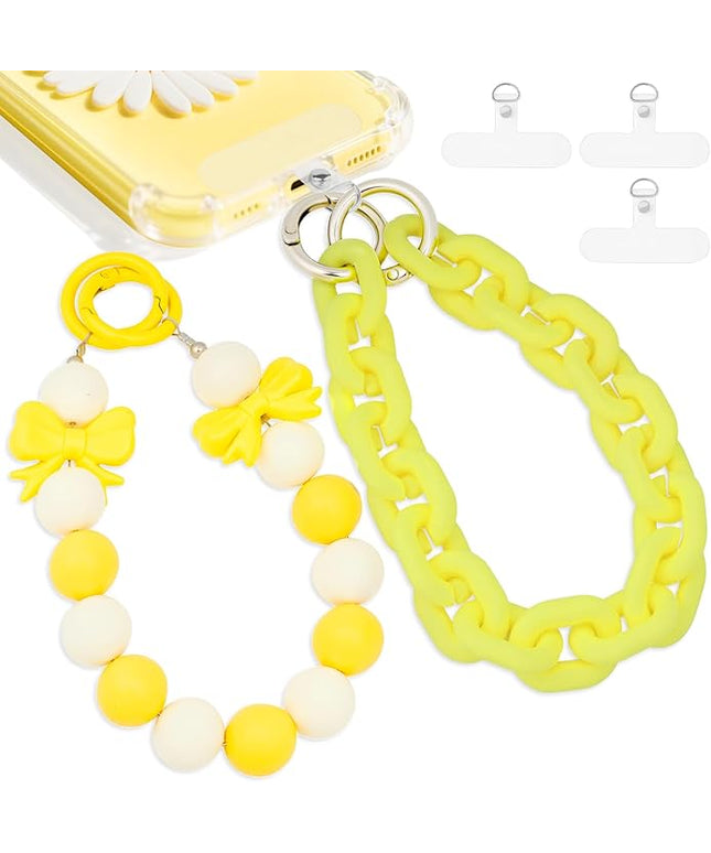 2 Pcs Phone Charm Wrist Strap with Tether Tab, Double Anti Lost Cute Beaded Wrist Lanyard, Detachable Transparent Phone Charms for Bag, Key Chains, Camera Decor