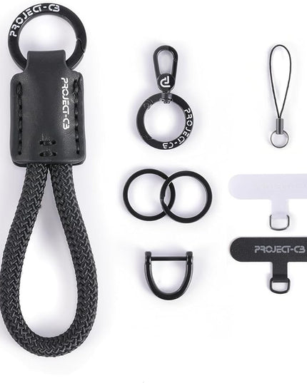 project-cb Phone Finger Ring Strap 1,Phone Tether Tab 2,Phone Lanyard,Phone Strap,Key Chain,Key Ring 2,Charms for Phone Case,Phone Accessories(Black-B)