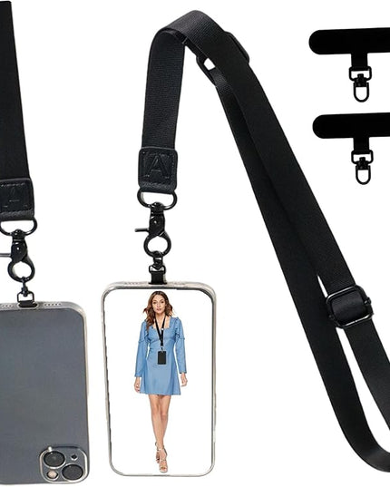 Adjustable Lanyard for Phone, Camera, Name Tags, ID card, Keychain and Wristlet Straps with 2 phone pads(Black)
