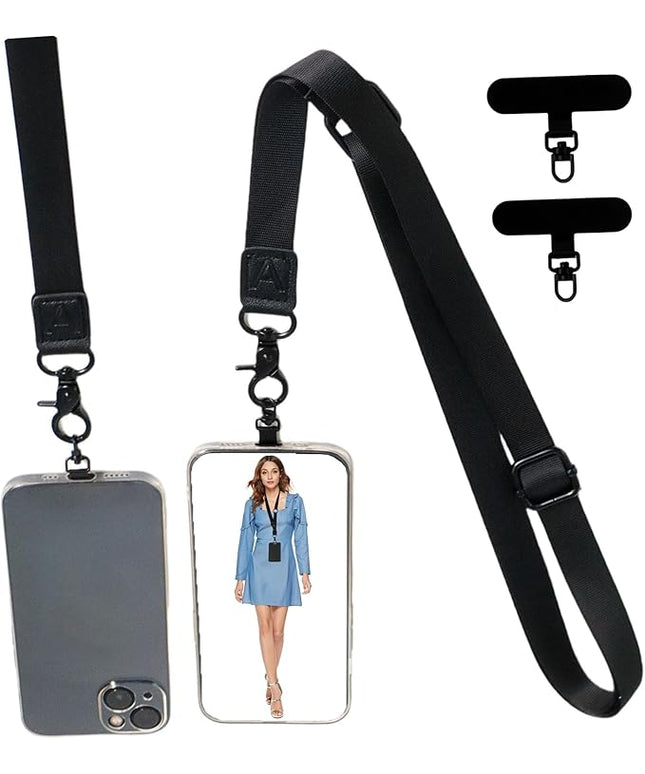 Adjustable Lanyard for Phone, Camera, Name Tags, ID card, Keychain and Wristlet Straps with 2 phone pads(Black)