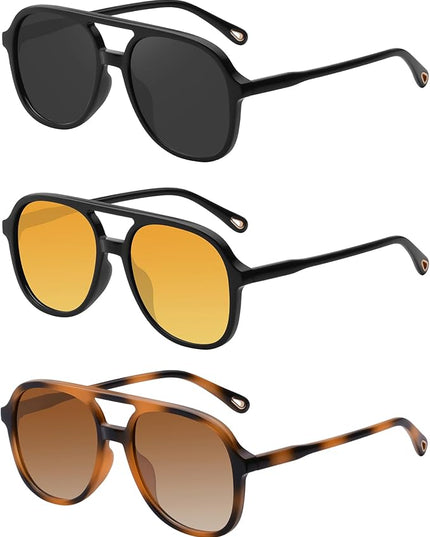 YDAOWKN Retro Square Aviator Sunglasses for Womens Mens Vintage 70s Double Bridge Sun Glasses