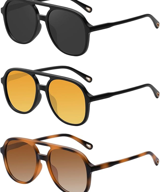 YDAOWKN Retro Square Aviator Sunglasses for Womens Mens Vintage 70s Double Bridge Sun Glasses