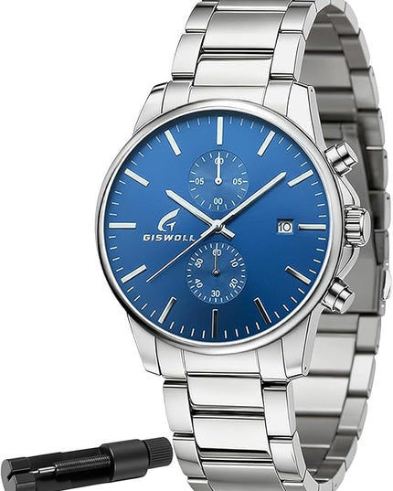 Stylish Stainless Steel Chronograph Watches for Men with a Hefty, Solid-Build Feel — Waterproof Quartz Mens Watches with Auto Date & Second Subdials, Valentines Day Gifts for Him, Boyfriend, Husband, Dad