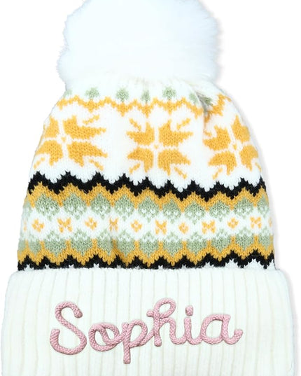 Personalized Beanie for Women Custom Knit with Name, Winter Hat with Pom Pom, Soft Lined Warm Hat, Birthday Gift