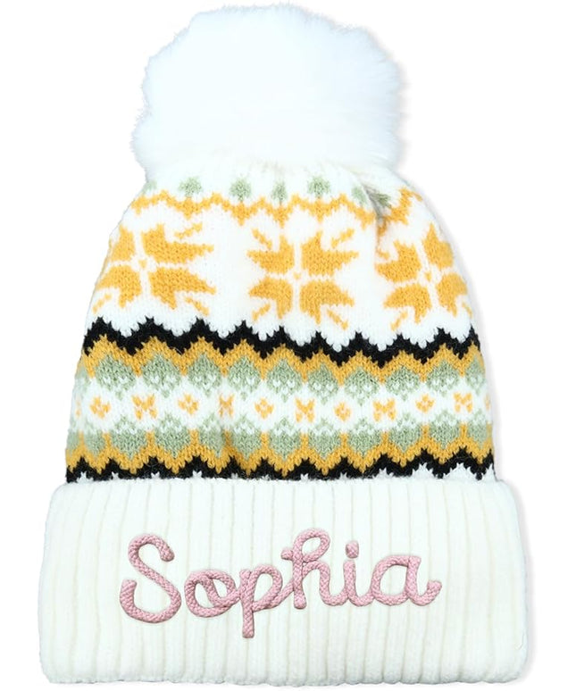 Personalized Beanie for Women Custom Knit with Name, Winter Hat with Pom Pom, Soft Lined Warm Hat, Birthday Gift