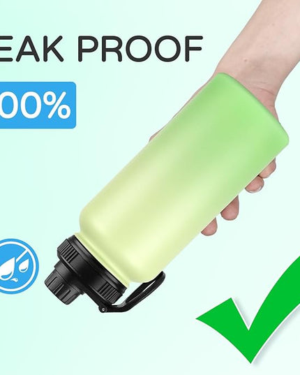 DOMICARE 32 oz Insulated Water Bottle Bulk, Vacuum Insulated Stainless Steel Sports Water Bottle with Straw Lid & Spout Lid, Leakproof, Reusable - Travel, Camping, Bike, Green Gradient (4 Pack)