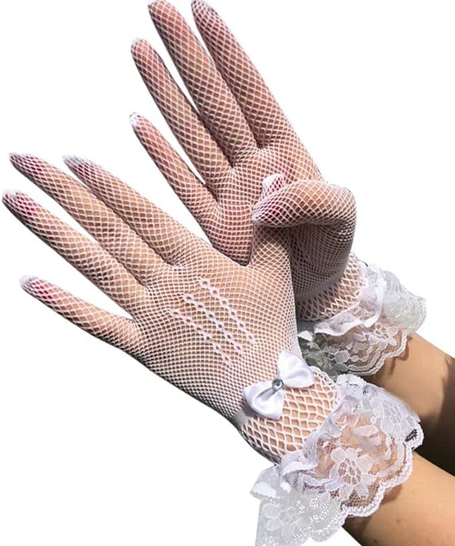 Women's Short Lace Gloves Fingerless for Driving Wedding Wrist Length Bridal Prom Gloves