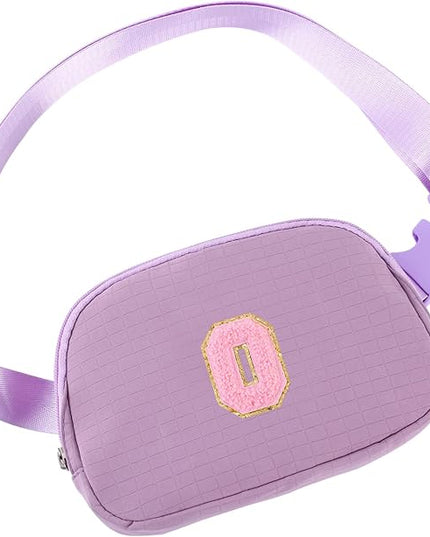 Glratn Initial Letter Patch Belt Bag Fanny Pack Crossbody Bag for Girls, Birthday Gifts for 4 5 6 7 8 9 10 11 12 13 Year Old Girls,Easter Purse Gifts for Teens Kids (Purple-O)